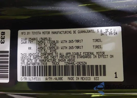 2024 Toyota Tacoma Trd Prerunner из США, поврежденный, VIN 3TYJBAFN0RT013918